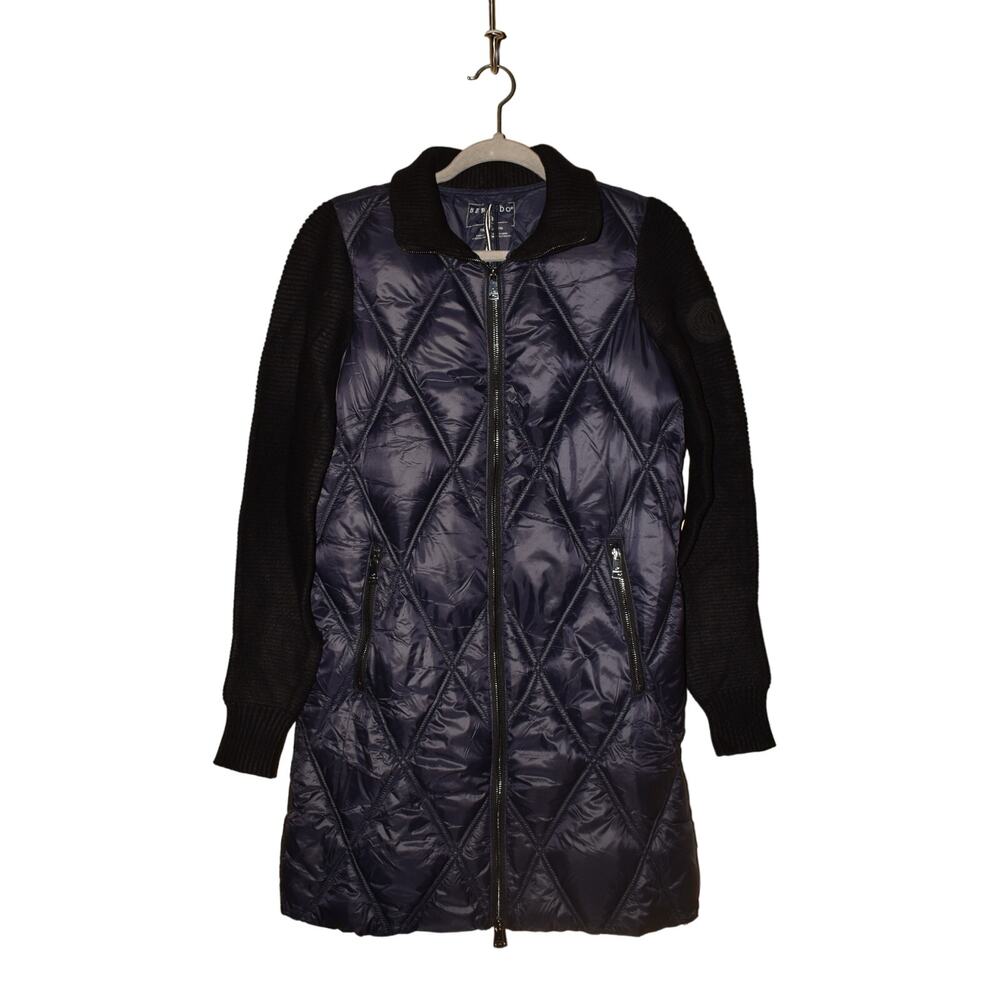 BERNARDO NEW $215 Knit Sleeve Diamond Quilt Puffer Coat Navy XS - Picture 3 of 7
